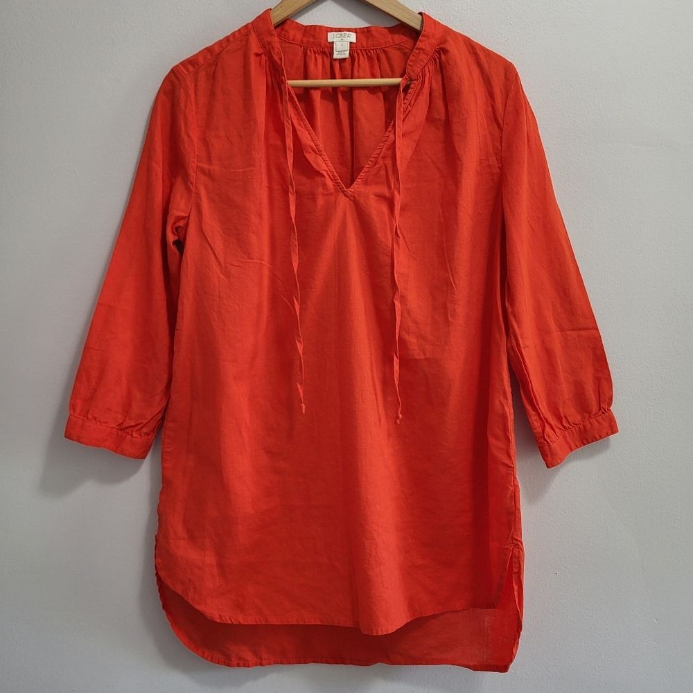 J. Crew Factory Linen Cotton Tunic Top Red Orange Size Small